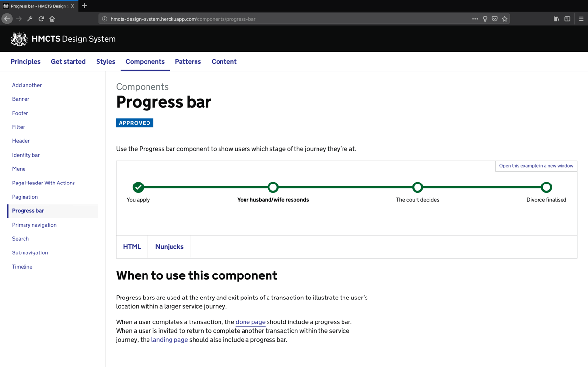 HMCTS Design System progress bar component example