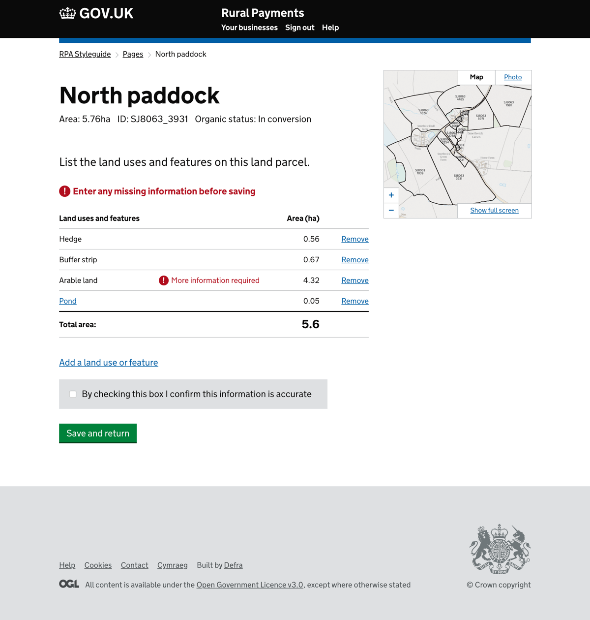 Plotting of land and land information screen
